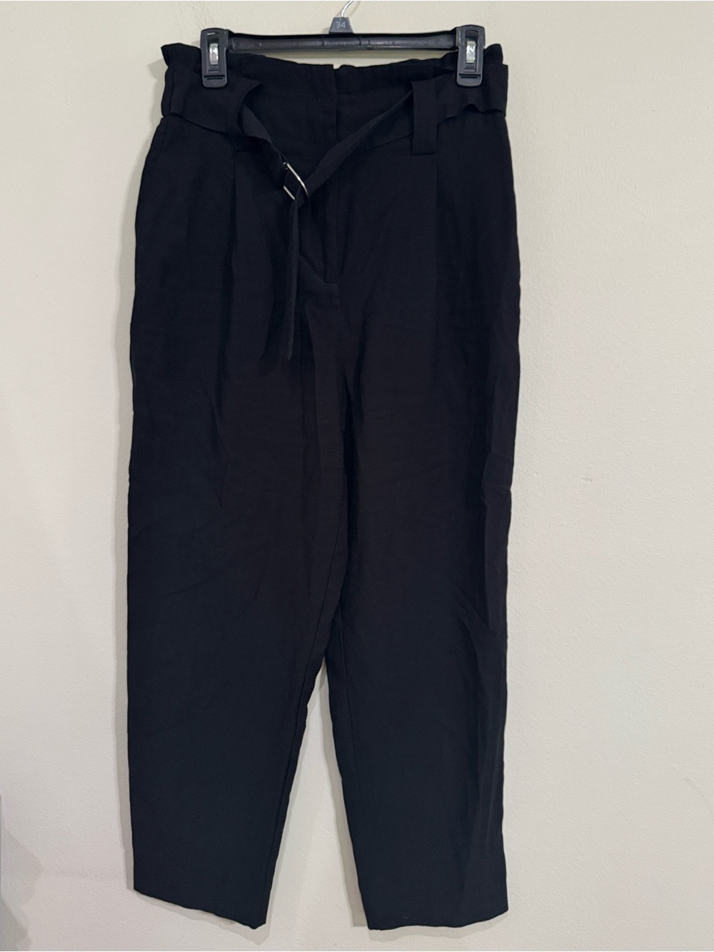 Zara Black Paperbag High Rise Pleated Belted Tapered Trouser‎ Pants Minimalist M